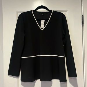 Ann Taylor black V-neck peplum top with white trim. New size L.